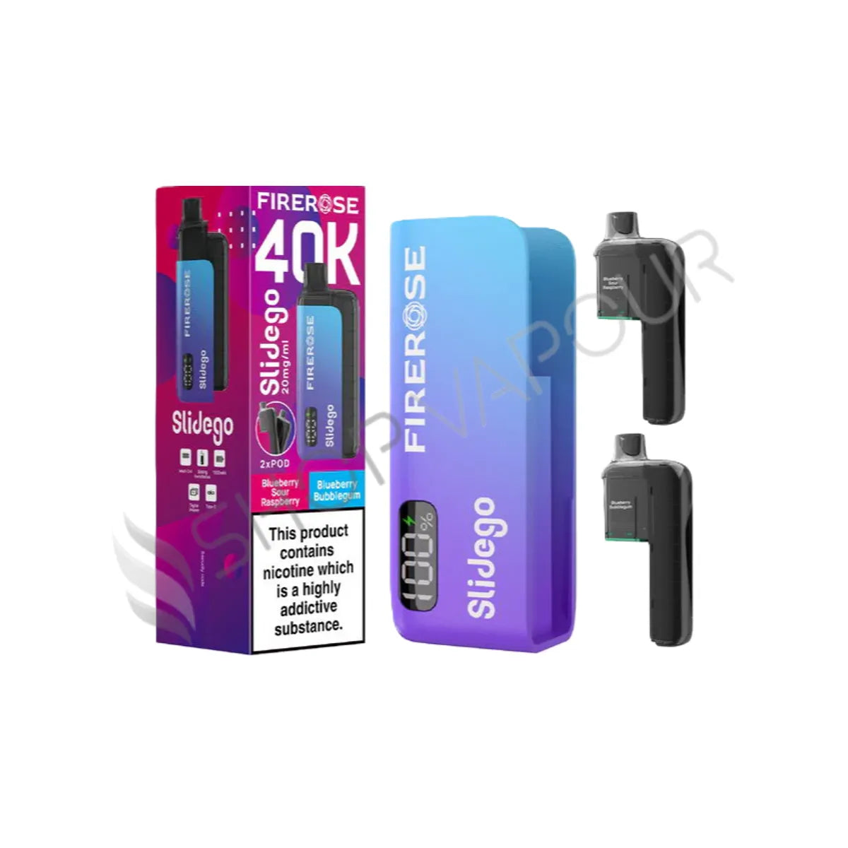 Firerose Slidego 40K Prefilled Pod Kit - Blueberry Sour Raspberry & Blueberry Bubblegum