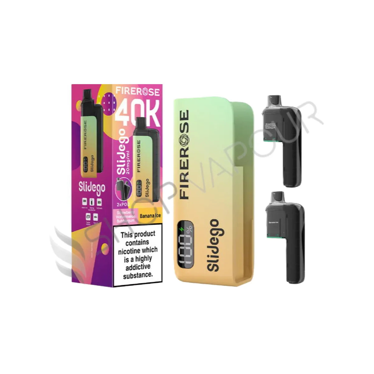 Firerose Slidego 40K Prefilled Pod Kit - Strawberry Watermelon Bubblegum & Banana Ice