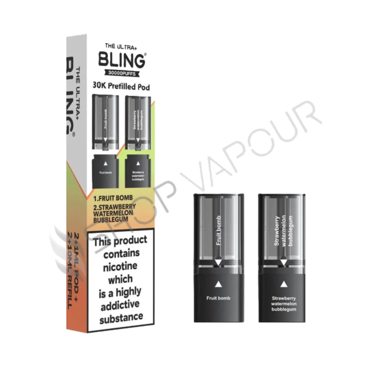 Fruit Bomb / Strawberry Watermelon Bubblegum Ultra Plus 30K Prefilled Pod & Refill by The Bling