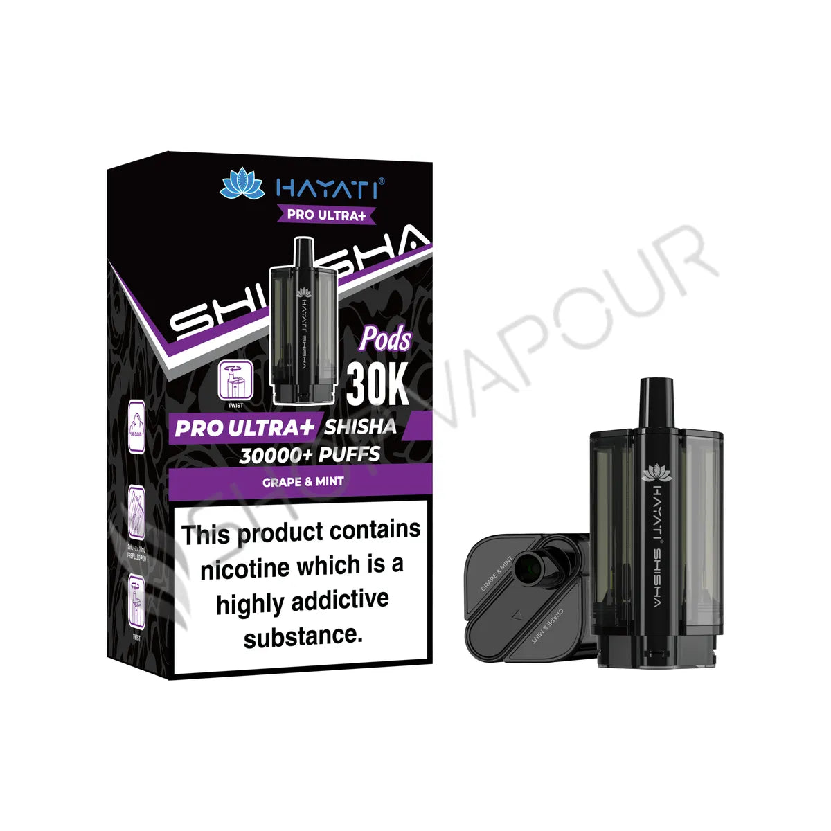 Grape Mint Pro Ultra Plus Shisha 30K Prefilled Pod & Refill by Hayati