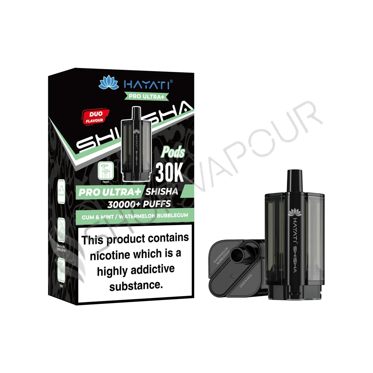 Gum Mint / Watermelon Bubblegum Pro Ultra Plus Shisha 30K Prefilled Pod & Refill by Hayati
