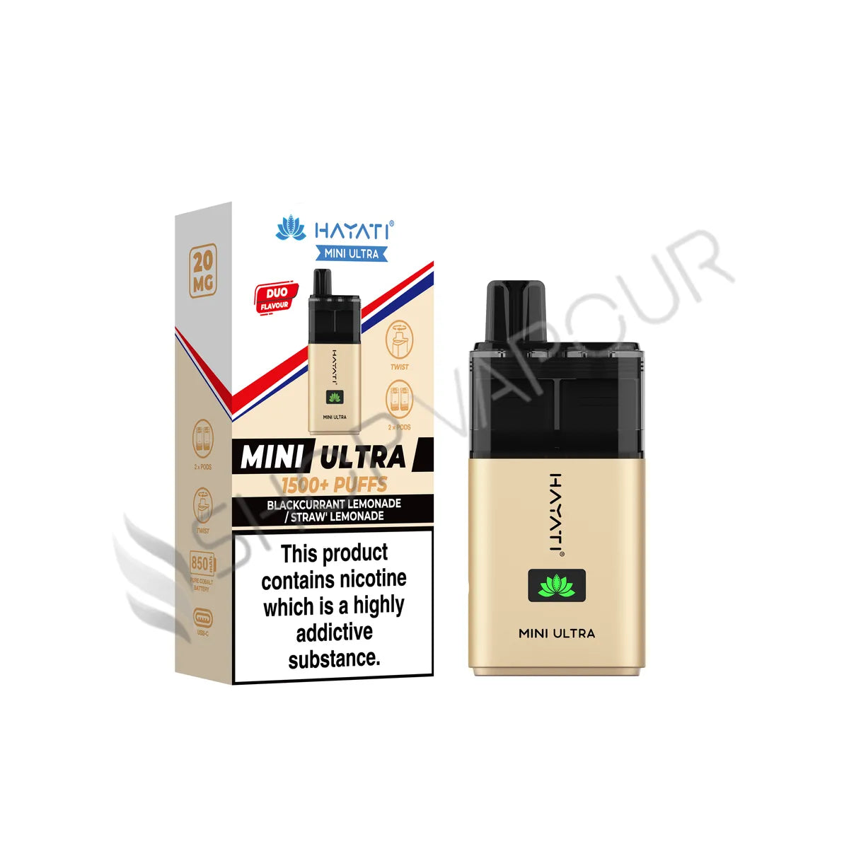 Hayati Mini Ultra 1500 Prefilled Pod Kit - Blackcurrant Lemonade & Straw Lemonade