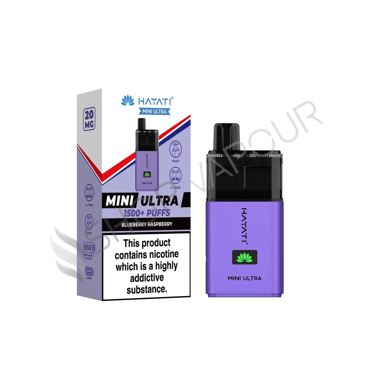 Hayati Mini Ultra 1500 Prefilled Pod Kit - Blueberry Raspberry