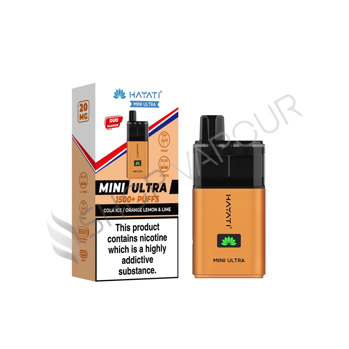Hayati Mini Ultra 1500 Prefilled Pod Kit - Cola Ice & Orange Lemon & Lime