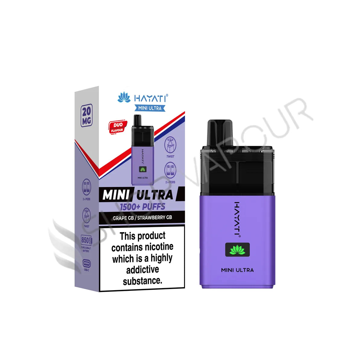 Hayati Mini Ultra 1500 Prefilled Pod Kit - Grape GB & Strawberry GB
