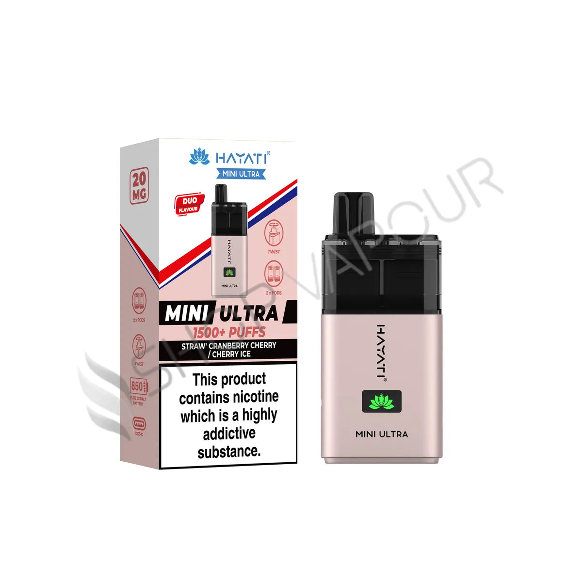 Hayati Mini Ultra 1500 Prefilled Pod Kit - Cranberry Cherry & Cherry Ice