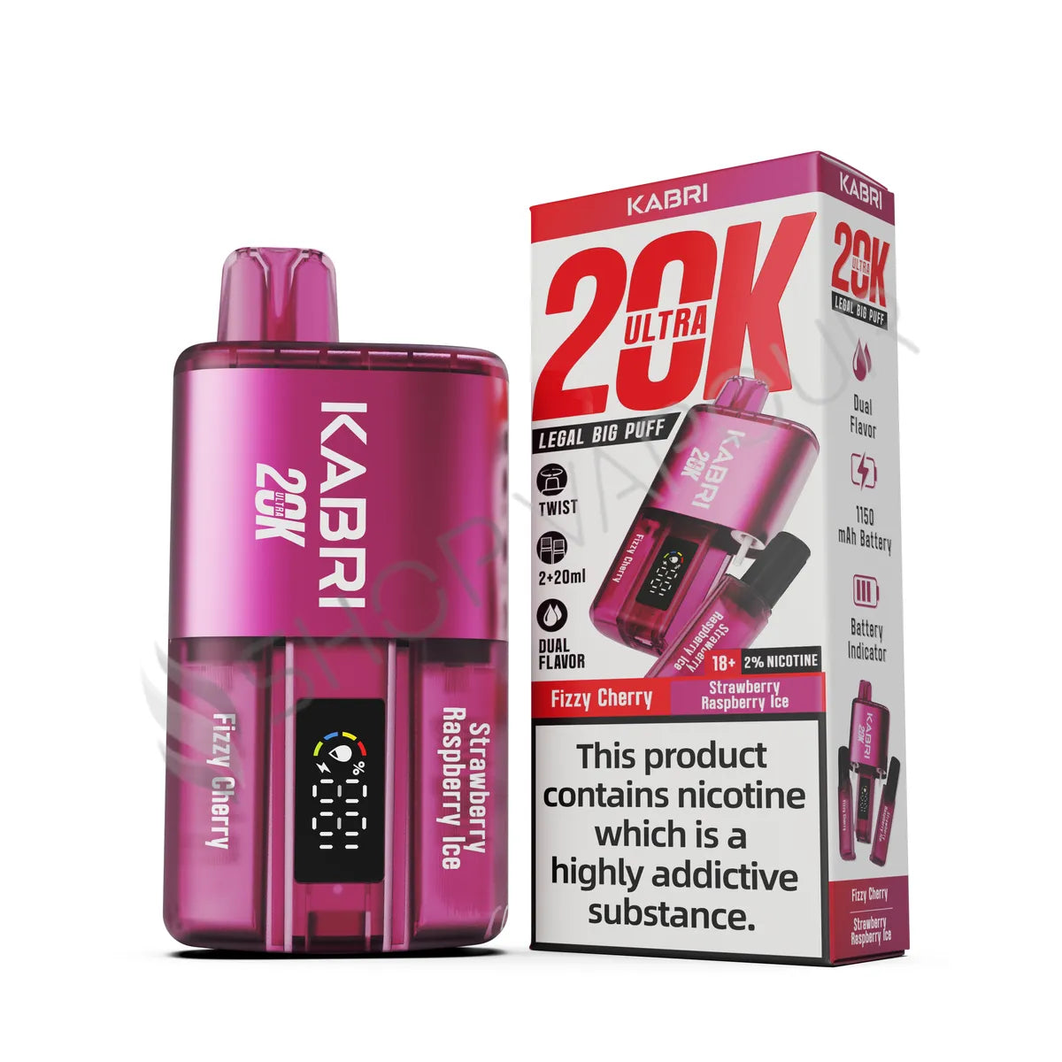 Kabri Ultra 20K Puffs Disposable Vape - Fizzy Cherry and Strawberry Raspberry Ice