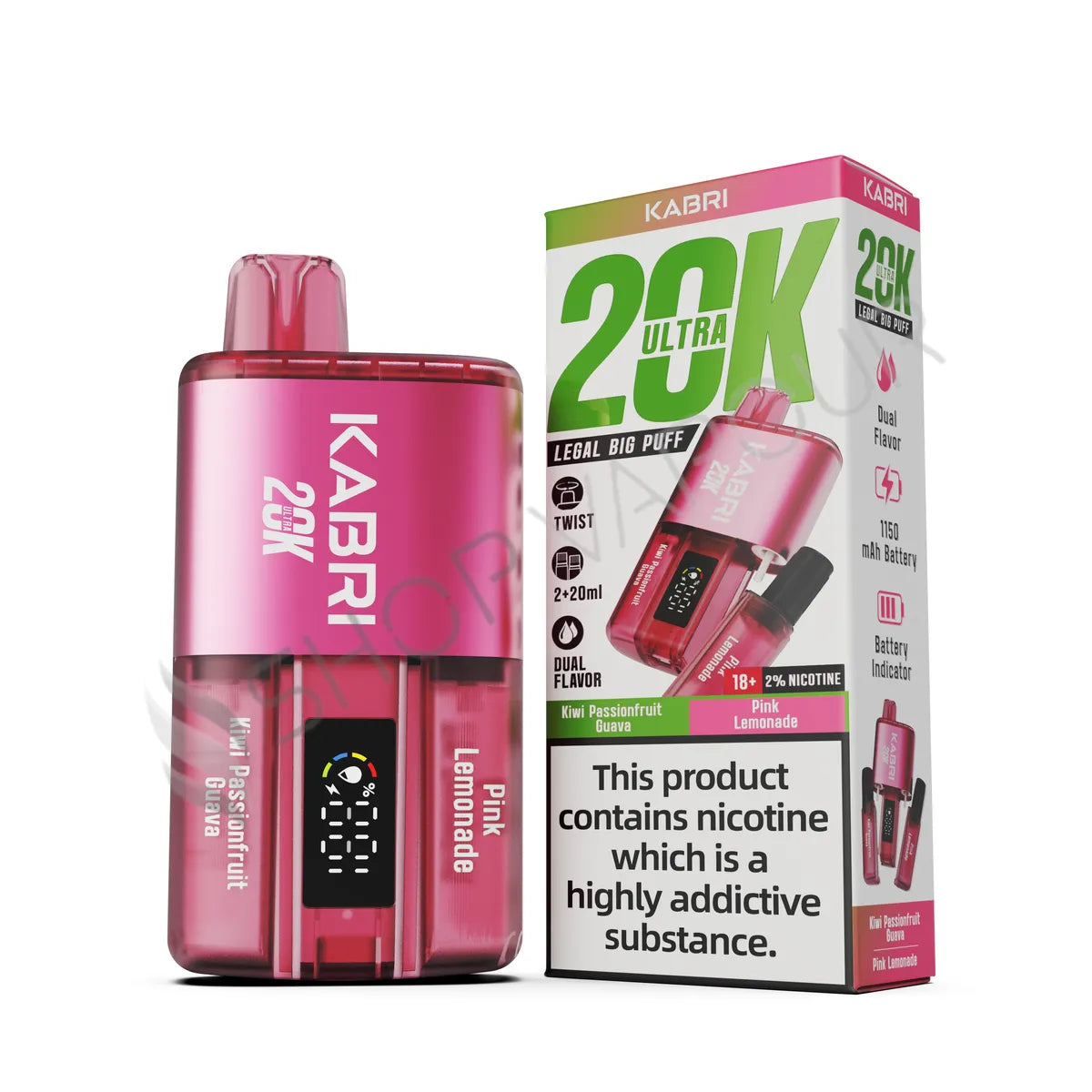 Kabri Ultra 20K Puffs Disposable Vape - Kiwi Passionfruit Guava and Pink Lemonade