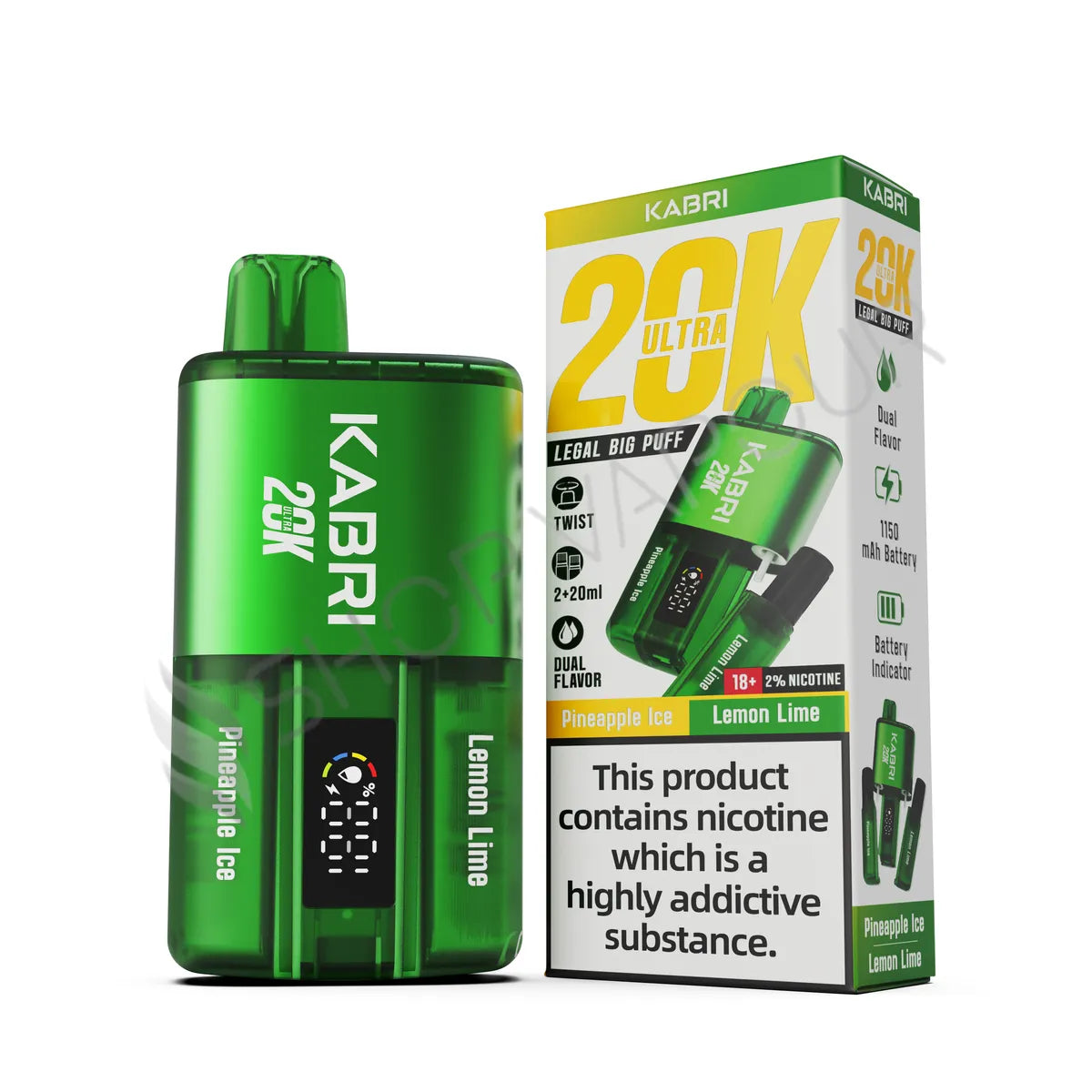 Kabri Ultra 20K Puffs Disposable Vape - Pineapple Ice and Lemon Lime