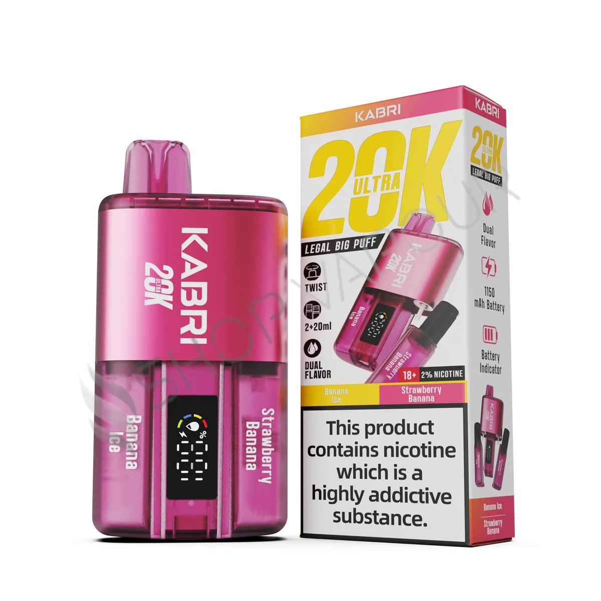 Kabri Ultra 20K Puffs Disposable Vape - Strawberry Banana and Banana Ice