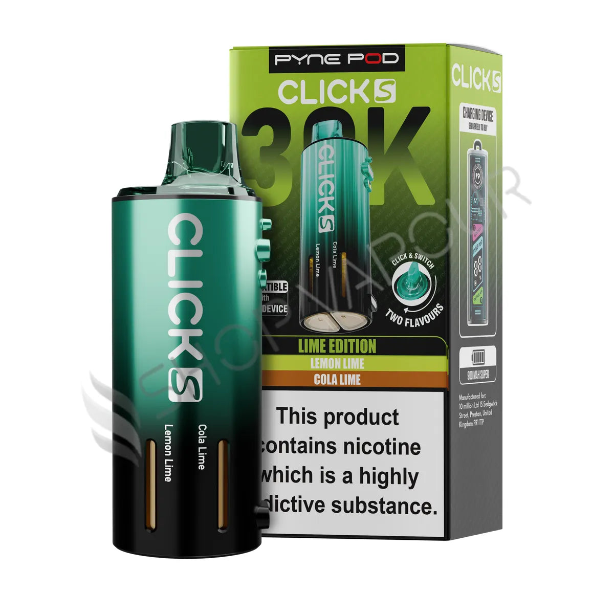 Lime Edition Click S 30K Prefilled Pod & Refill by Pyne Pod
