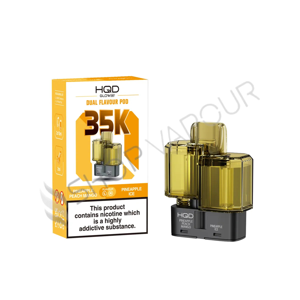 Pineapple Peach Mango & Pineapple Ice Glow Air 35K Prefilled Pod & Refill by HQD