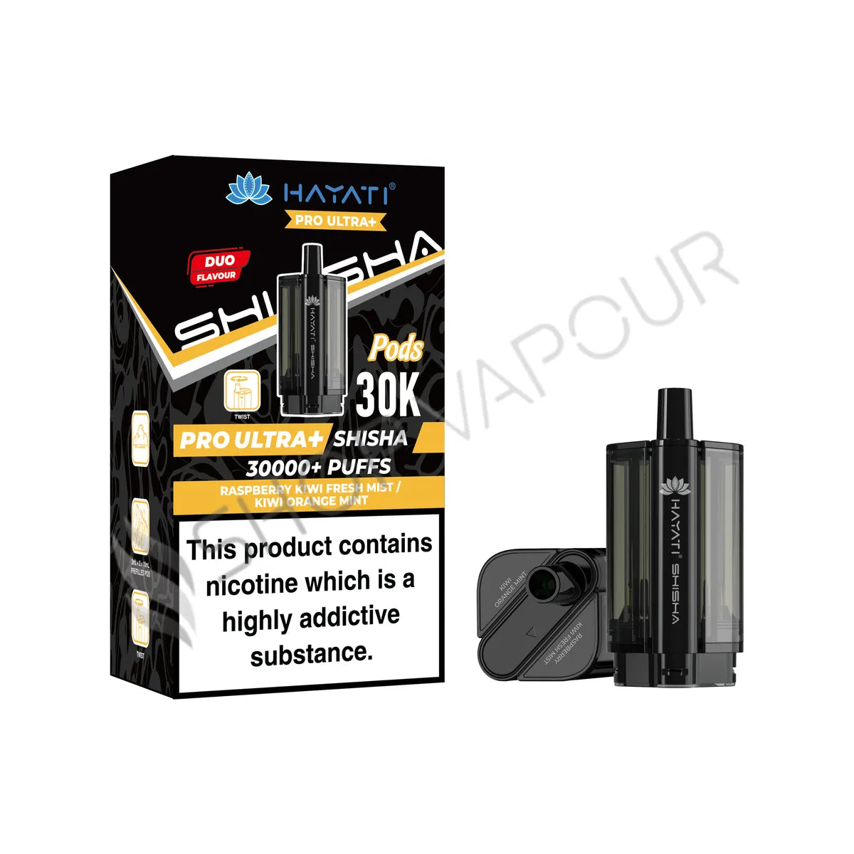 Raspberry Kiwi Fresh Mint / Kiwi Orange Mint Pro Ultra Plus Shisha 30K Prefilled Pod & Refill by Hayati