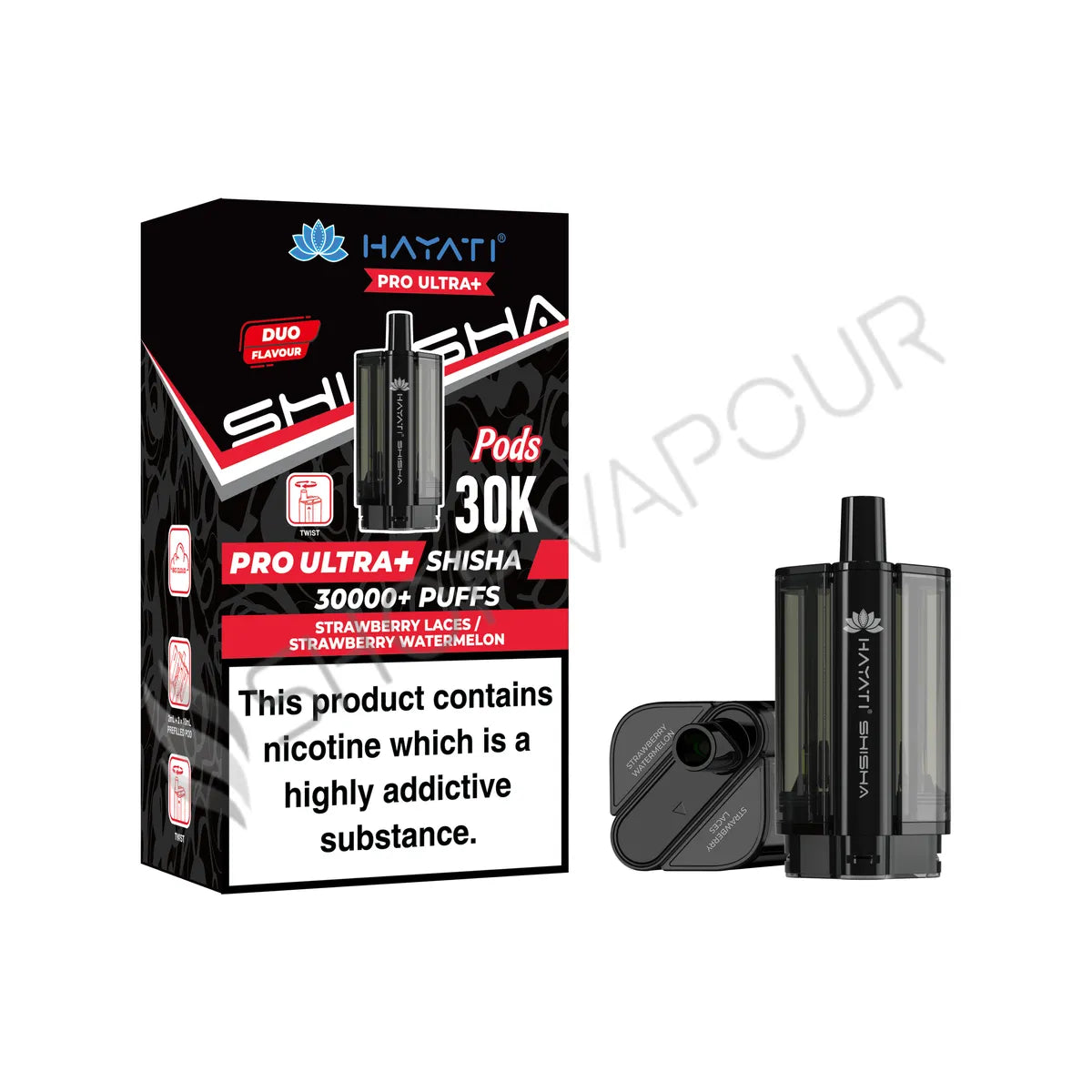 Strawberry Laces / Strawberry Watermelon Pro Ultra Plus Shisha 30K Prefilled Pod & Refill by Hayati