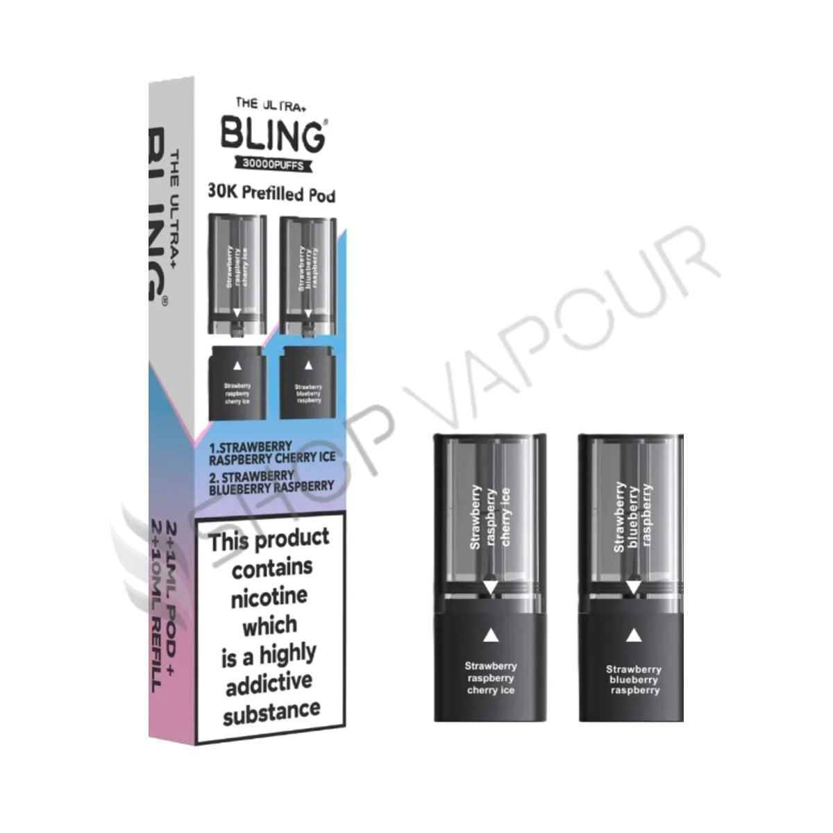 Strawberry Raspberry Cherry Ice / Strawberry Blueberry Raspberry Ultra Plus 30K Prefilled Pod & Refill by The Bling