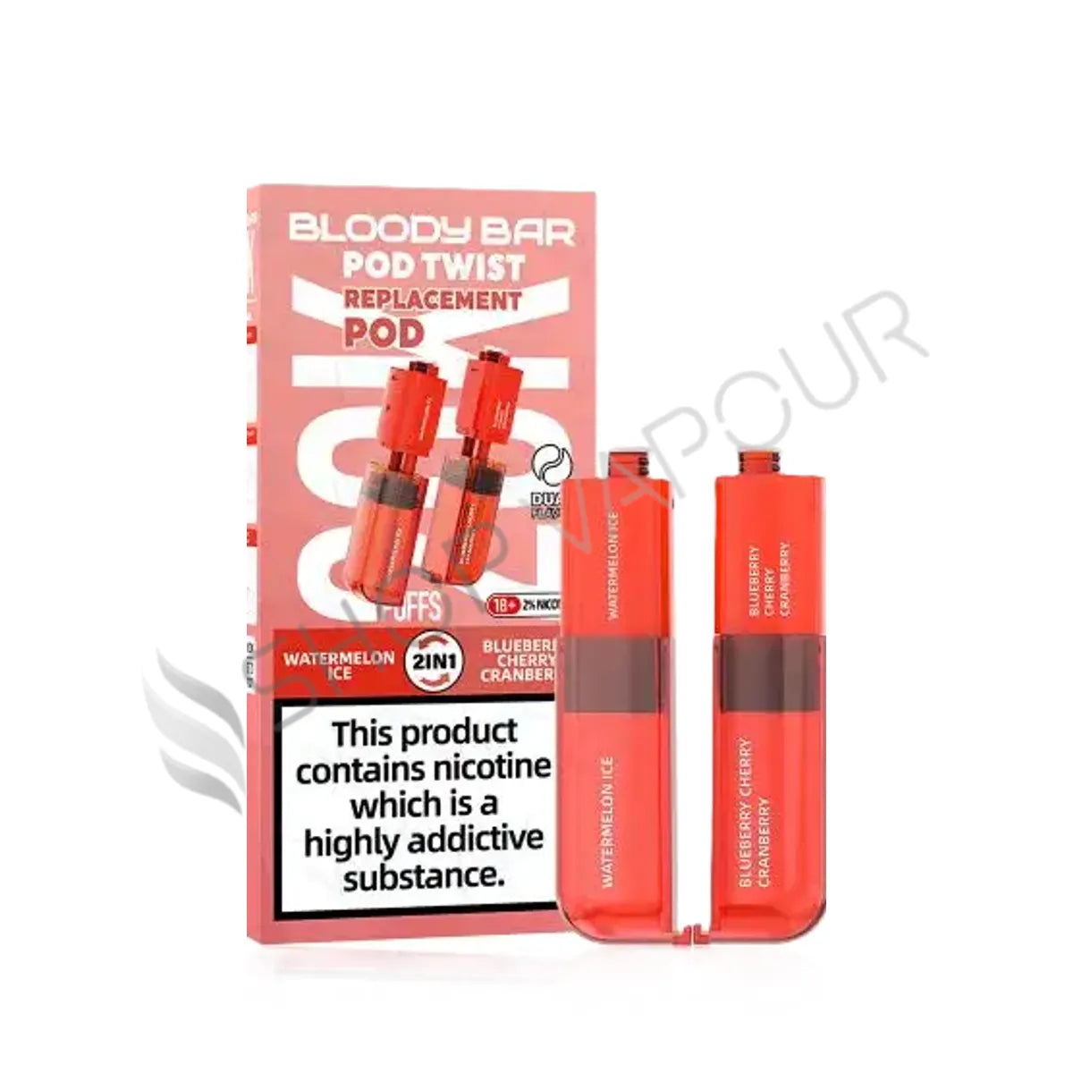 Watermelon Ice / Blueberry Cherry Cranberry Ultra Twist 20K Prefilled Pod & Refill by Bloody Bar