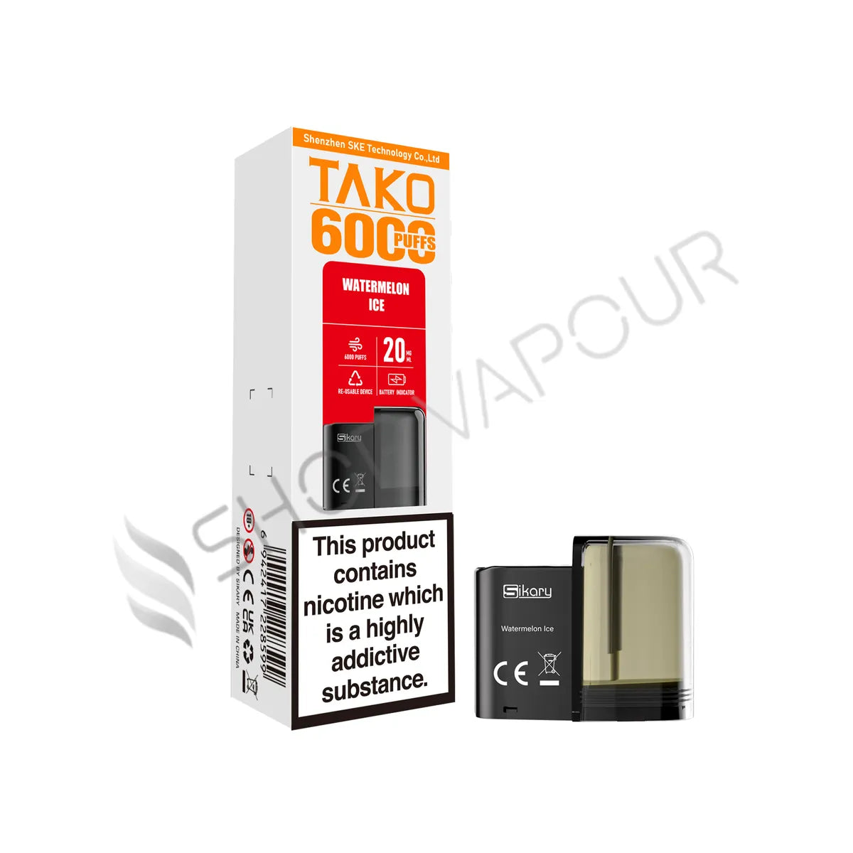 Watermelon Ice Tako SP6000 Prefilled Pod & Refill by Sikary